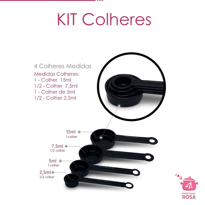 kit medidores 9 peças copo de 500 ml xicara e colheres preto casa cozinha decoração e confeitaria e para o seu lar