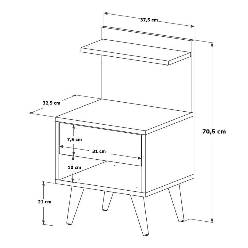 Mesa de Cabeceira Retrô Cantinho Quarto Sleep Com Gaveta e Prateleira