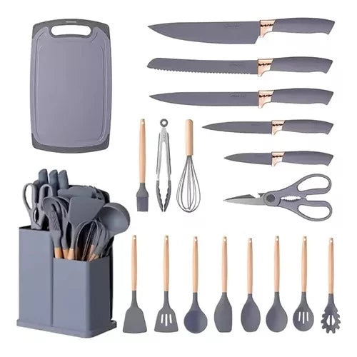 Kit 19 Peças  Jogo de Utensílios de Cozinha em Silicone Completo Antiaderente e Resistente ao calor