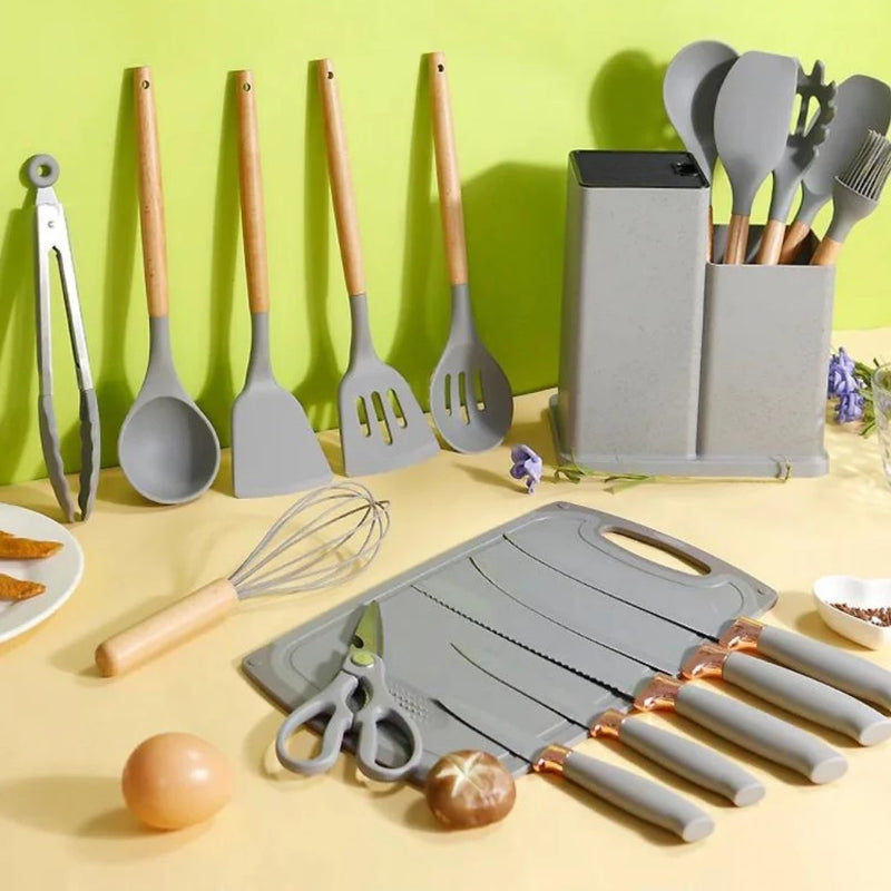 Kit 19 Peças  Jogo de Utensílios de Cozinha em Silicone Completo Antiaderente e Resistente ao calor