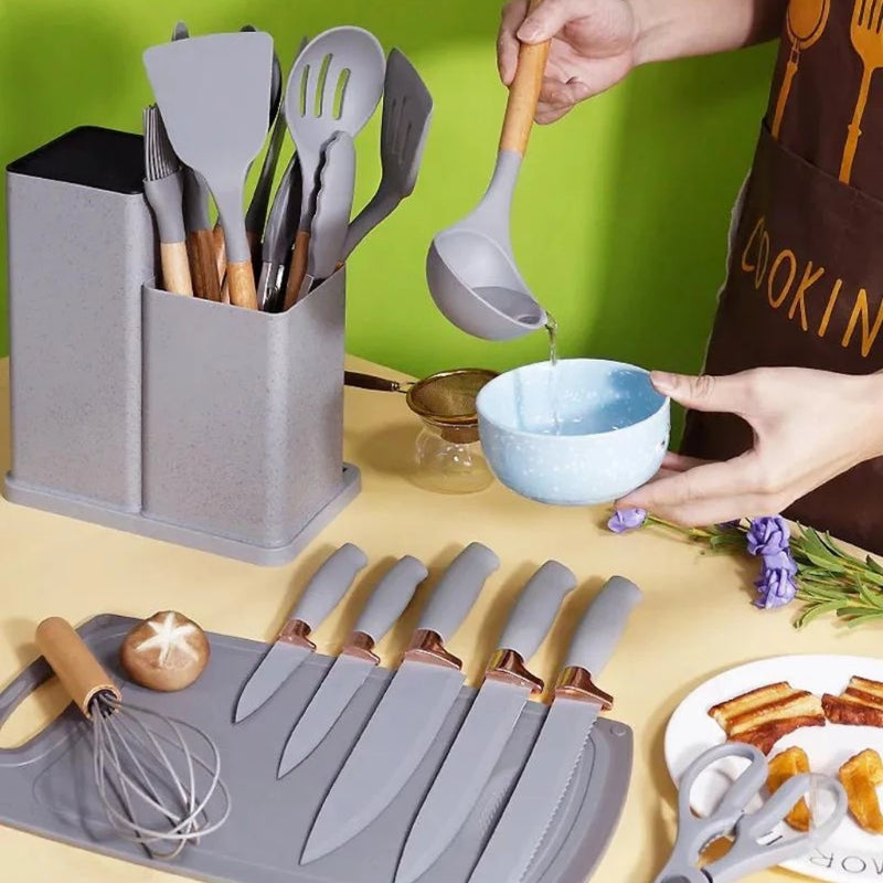 Kit 19 Peças  Jogo de Utensílios de Cozinha em Silicone Completo Antiaderente e Resistente ao calor