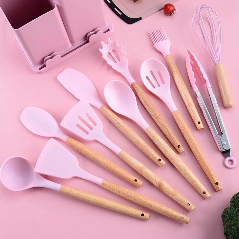 Kit 19 Peças  Jogo de Utensílios de Cozinha em Silicone Completo Antiaderente e Resistente ao calor