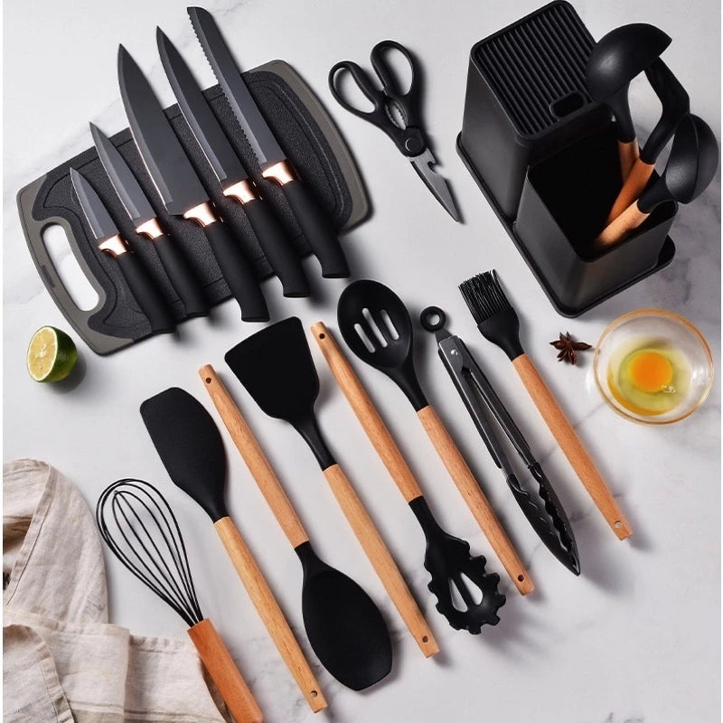 Kit 19 Peças  Jogo de Utensílios de Cozinha em Silicone Completo Antiaderente e Resistente ao calor