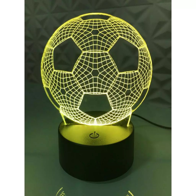 Luminária infantil 3d  7 cores, Bola de futebol, abajur com nome gravado, controle remoto