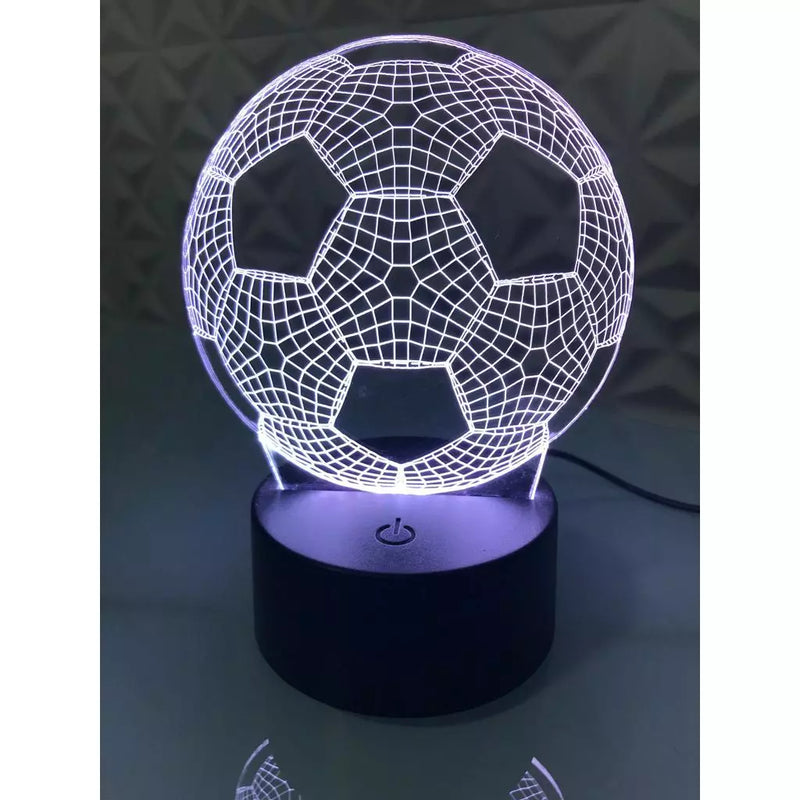 Luminária infantil 3d  7 cores, Bola de futebol, abajur com nome gravado, controle remoto