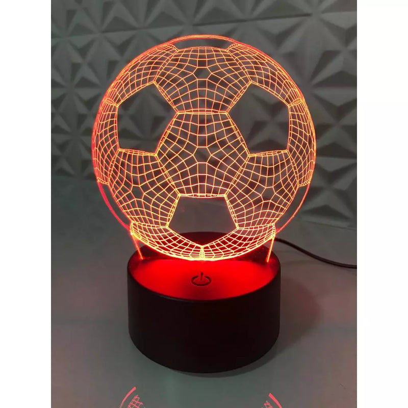 Luminária infantil 3d  7 cores, Bola de futebol, abajur com nome gravado, controle remoto