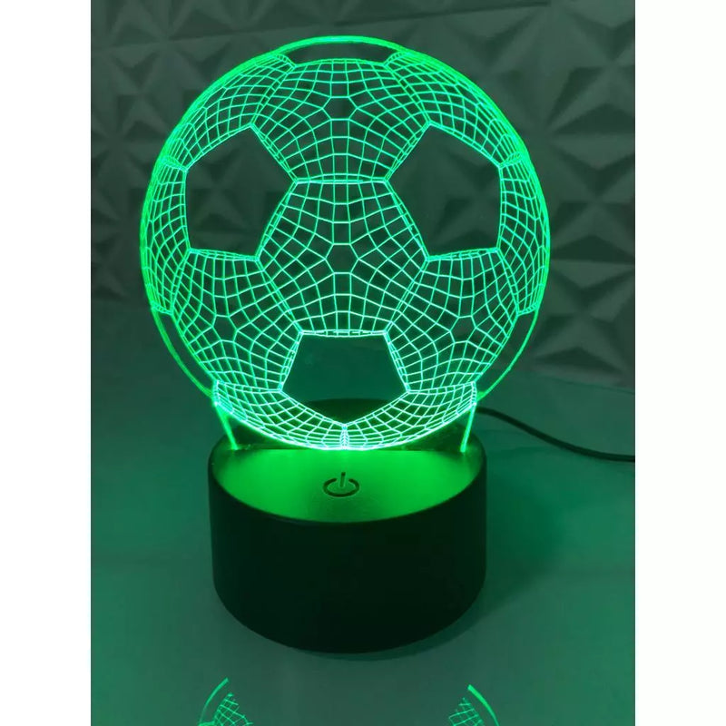 Luminária infantil 3d  7 cores, Bola de futebol, abajur com nome gravado, controle remoto