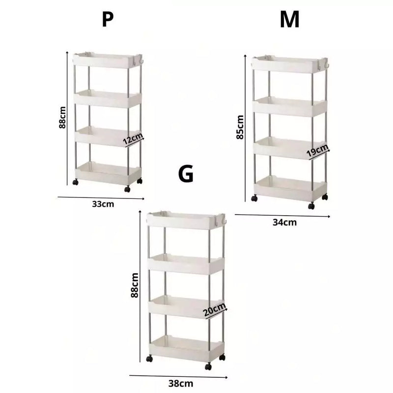Organizador Móvel de 4 Níveis com Rodízios para Diversos Objetos e Rodinhas
