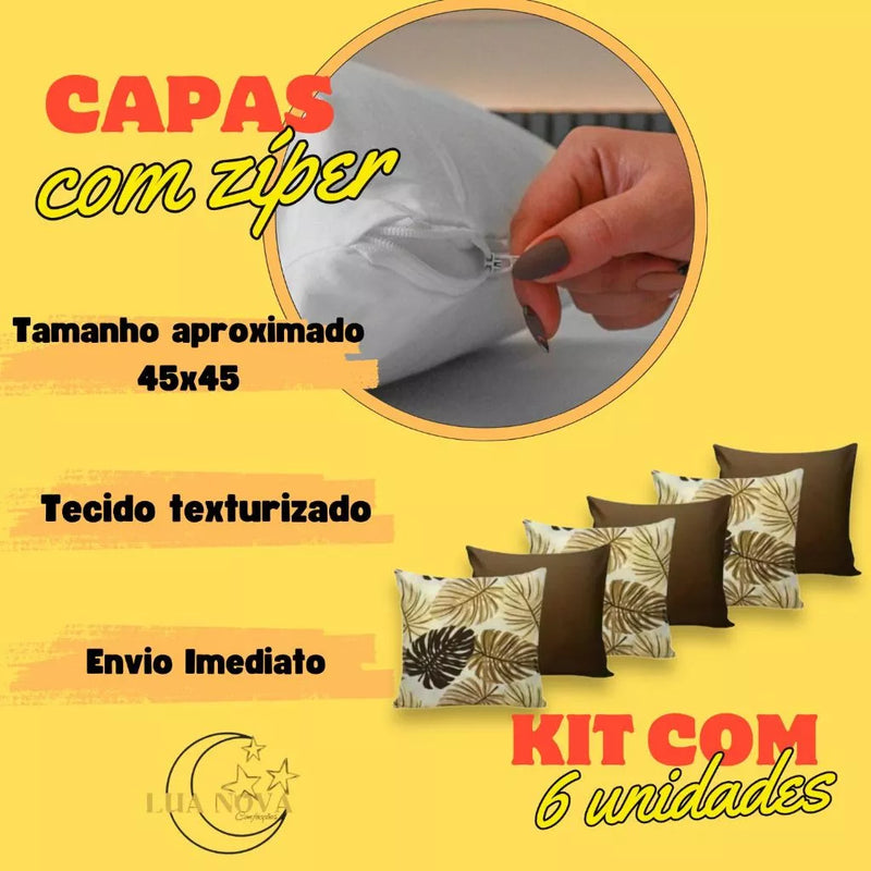 KIT 6 CAPAS PARA ALMOFADAS DECORATIVAS COM ZÍPER