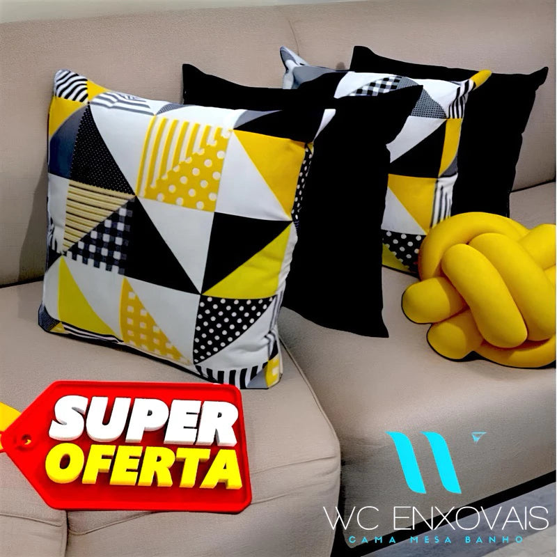 Kit 4 Capas para Almofadas Decorativas com Zíper – Sofisticação e Conforto