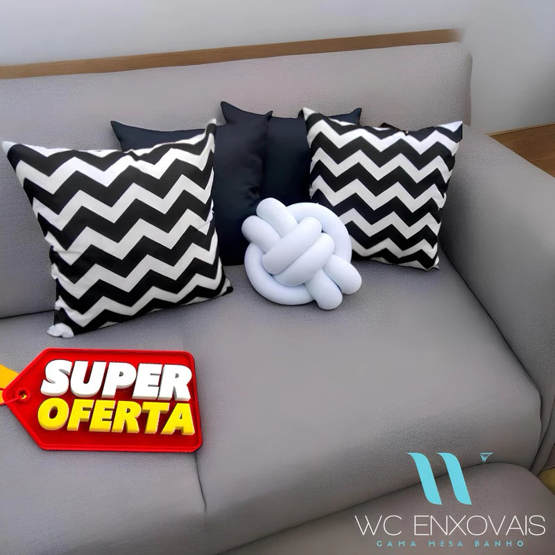 Kit 4 Capas para Almofadas Decorativas com Zíper – Sofisticação e Conforto