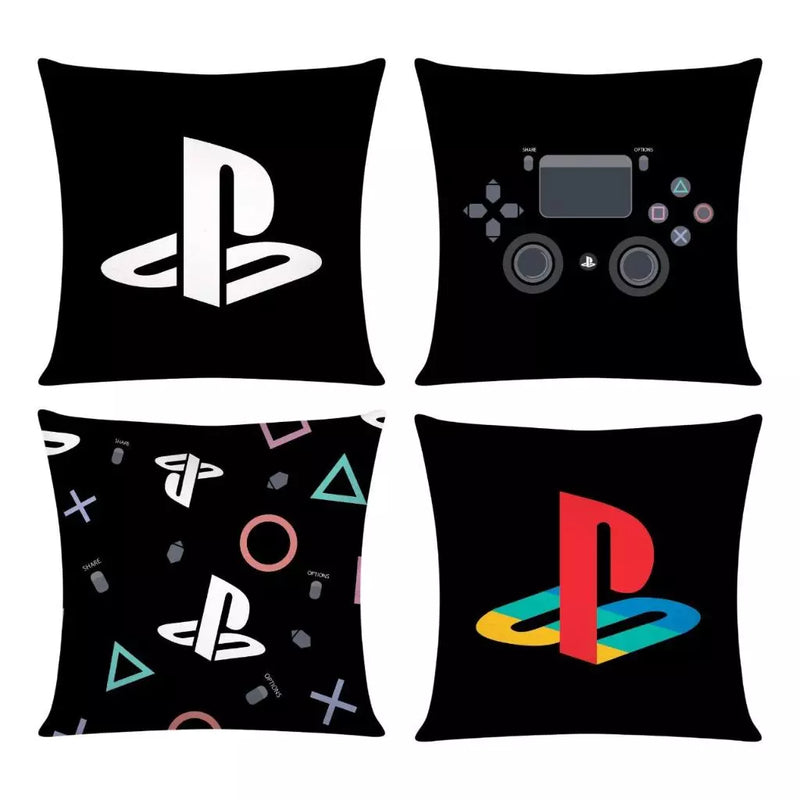 Kit 4 Capas de Almofada Playstation – Decoração Gamer 45x45cm