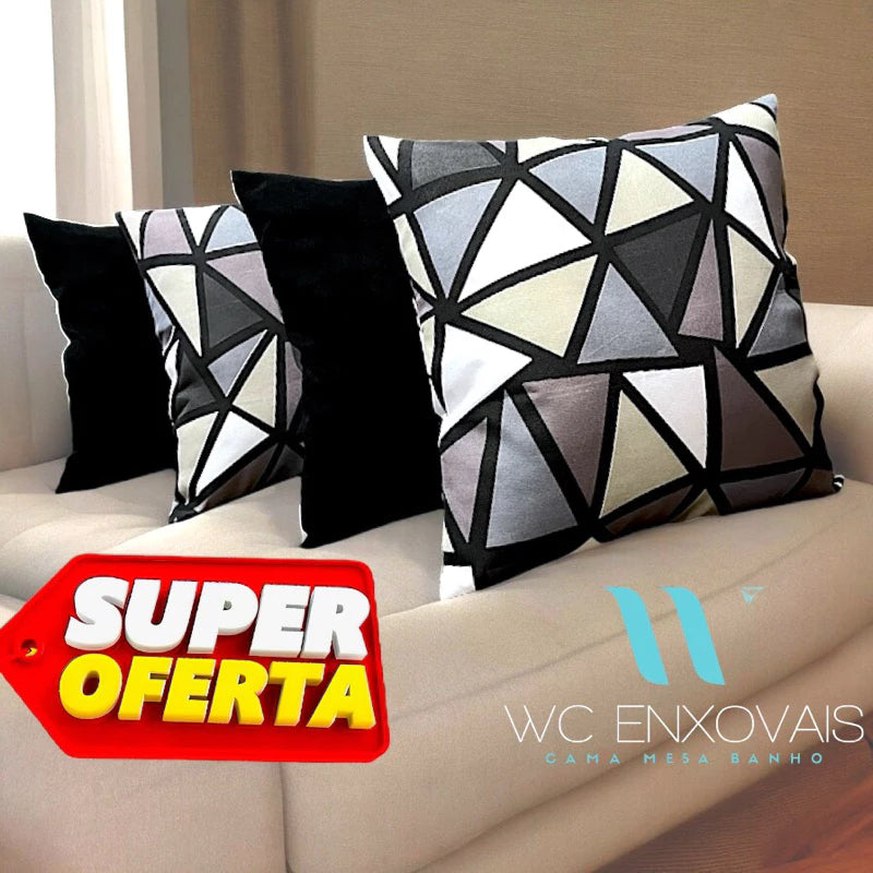 Kit 4 Capas para Almofadas Decorativas com Zíper – Sofisticação e Conforto