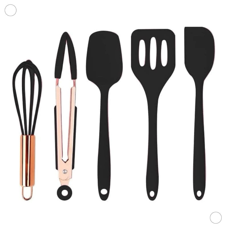 Kit 5/12 Jogo de Cozinha Silicone, Utensílios Suporte para Cozinheiro Cabo de Madeira MasterChef