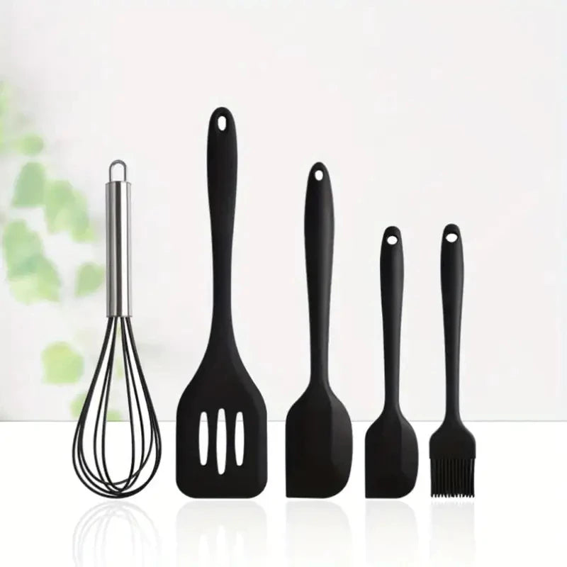 Kit 5/12 Jogo de Cozinha Silicone, Utensílios Suporte para Cozinheiro Cabo de Madeira MasterChef