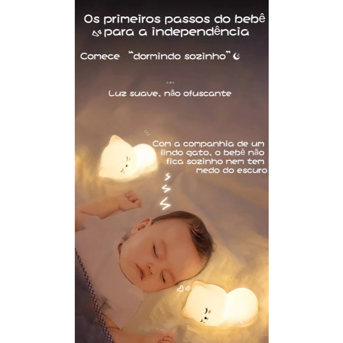 Luminária Abajur Infantil Gatinho Fofo S/fio Pet Light Touch