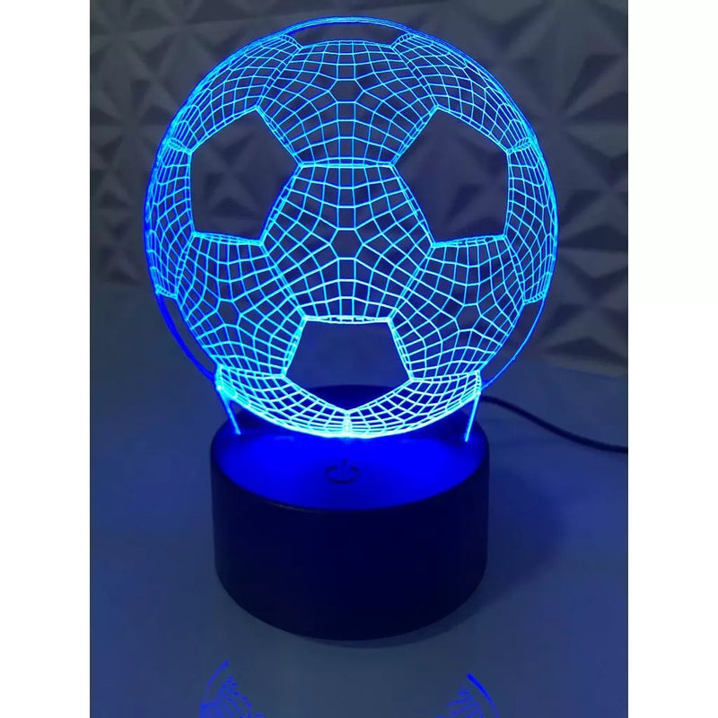 Luminária infantil 3d  7 cores, Bola de futebol, abajur com nome gravado, controle remoto