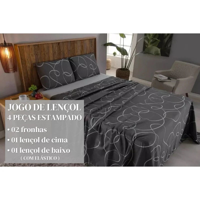 Jogo de Lençol Luxo – 4 Peças Casal 400 Fios Micro Percal