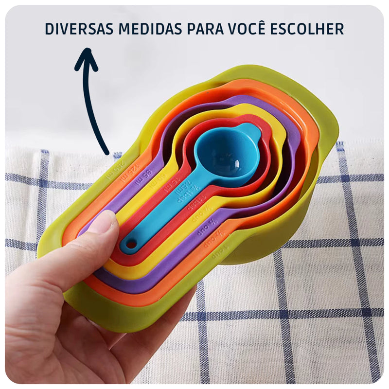 Conjunto de Colher Medida Medidora Xicaras Medidoras - Kit Com 6 Peças Prático