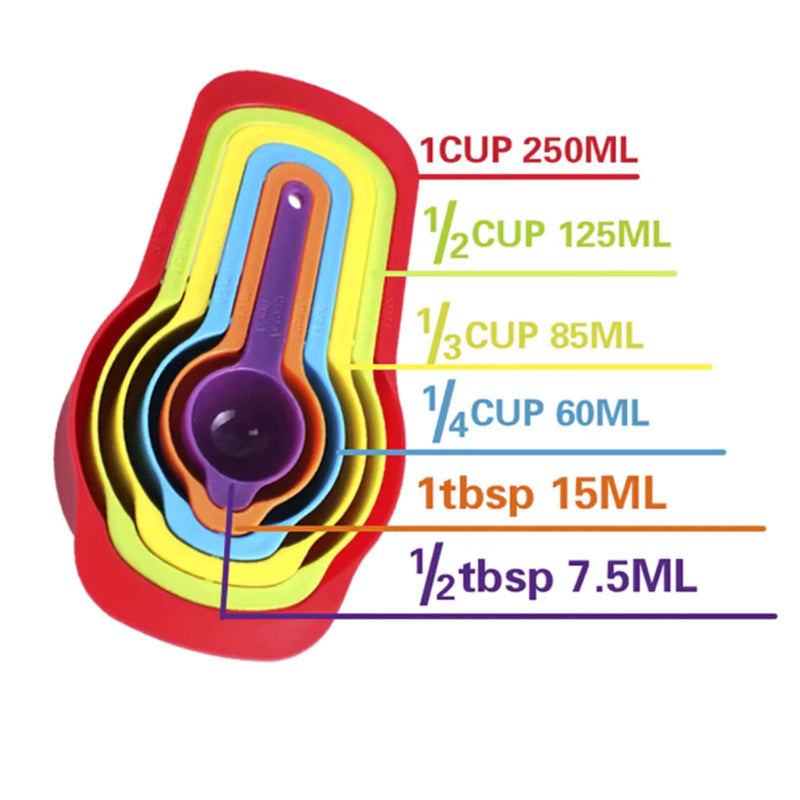 Conjunto de Colher Medida Medidora Xicaras Medidoras - Kit Com 6 Peças Prático