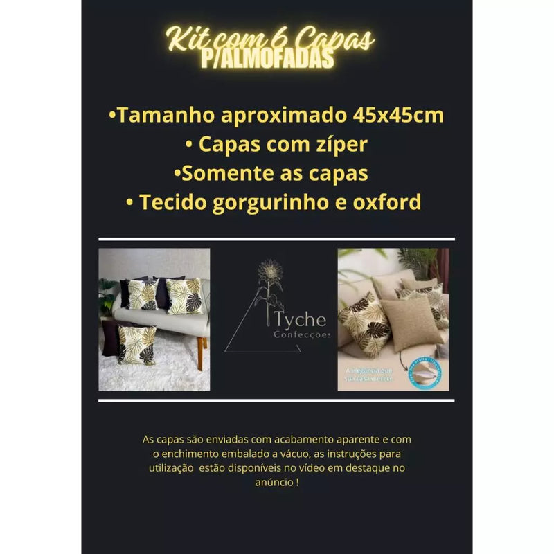 Kit 6 Capas para Almofadas Decorativas Premium com Zíper – Estampas Exclusivas