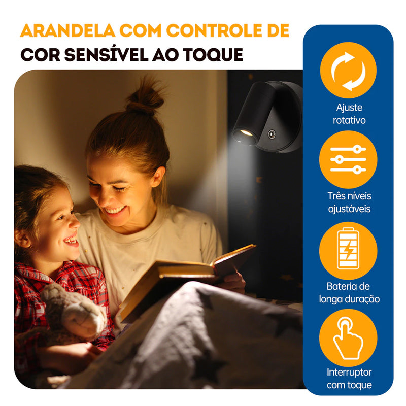 Luminária para quarto sem fio recarregável LED Leitura arandela de parede abajur de cabeceira