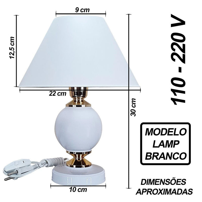 Abajur Moderno Decoração Quarto Sala Luminária Lamp White Branco